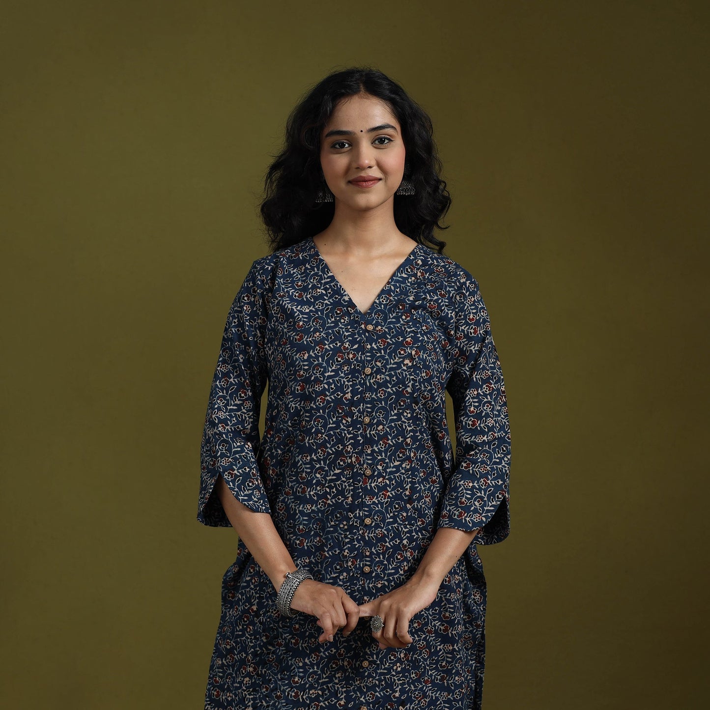 Natural dyed ajrakh hand block print cotton suit set