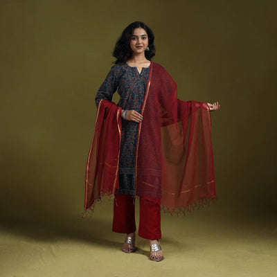 Natural dyed ajrakh hand block print cotton suit set