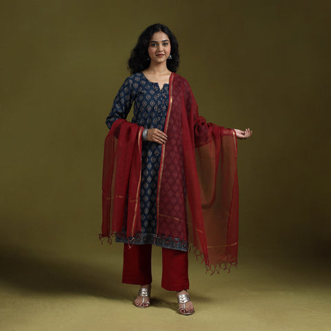 Natural dyed ajrakh hand block print cotton suit set