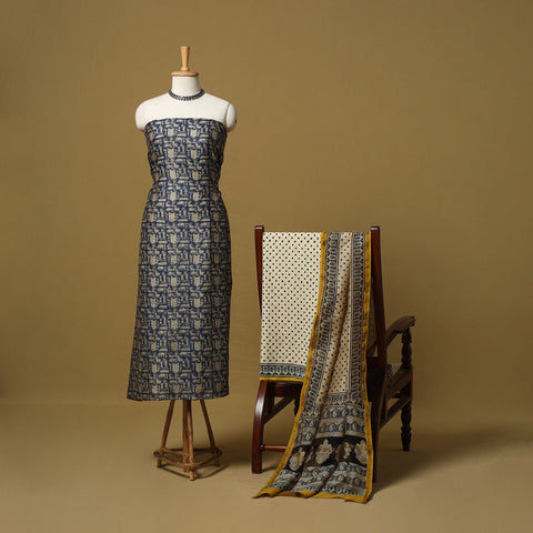 Natural dyed bagru chanderi silk 3pc unstitched dress