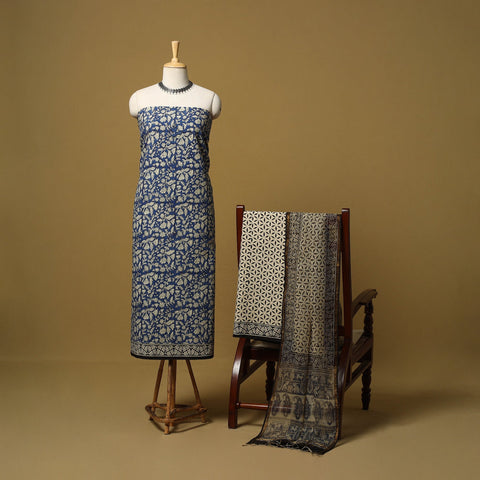 Natural dyed bagru cotton 3pc unstitched dress material 07