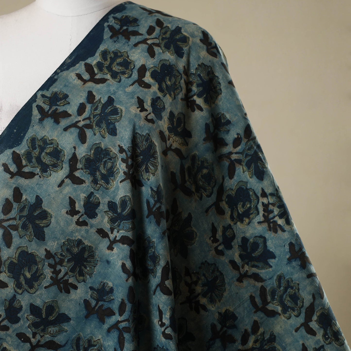 Blue - natural dyed bagru dabu fabric 17 - handcrafted