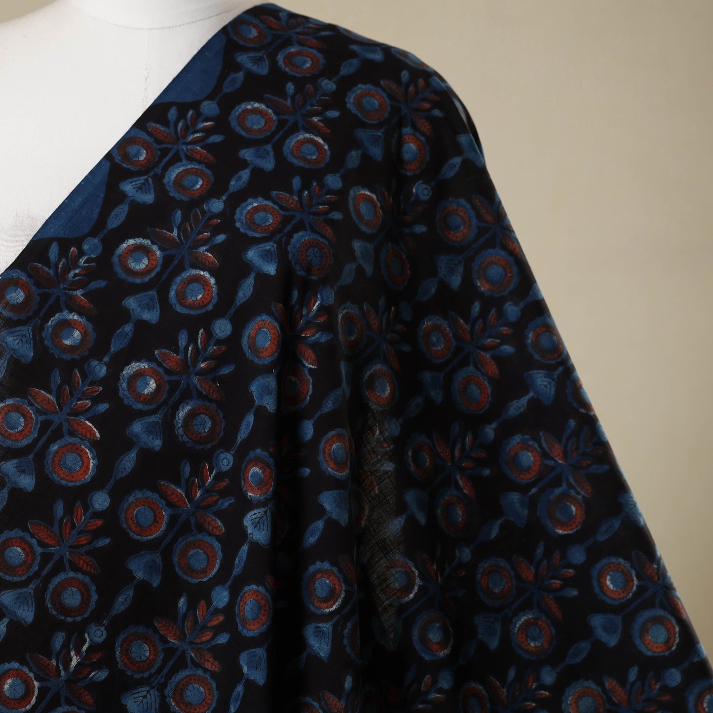 Blue - natural dyed bagru dabu fabric 19 - handcrafted