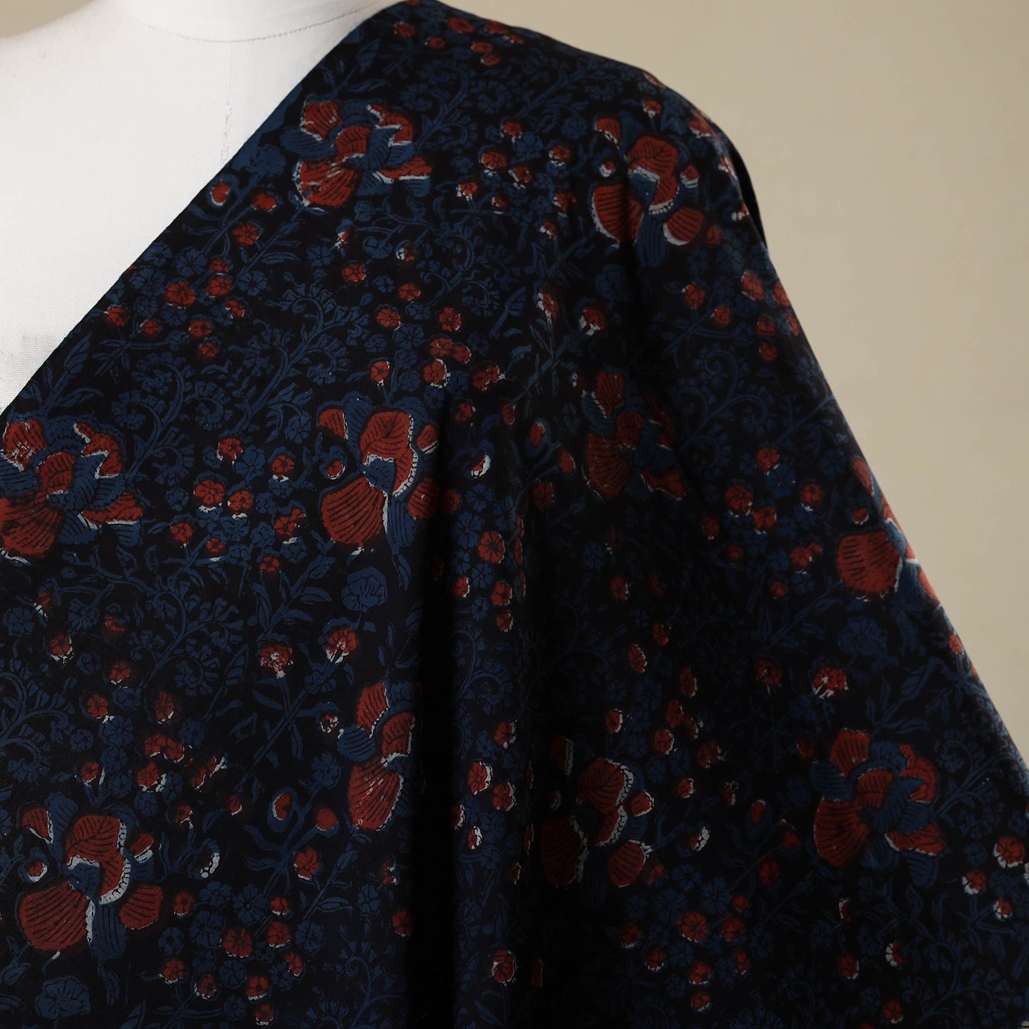 Blue - natural dyed bagru dabu fabric 38 - handcrafted