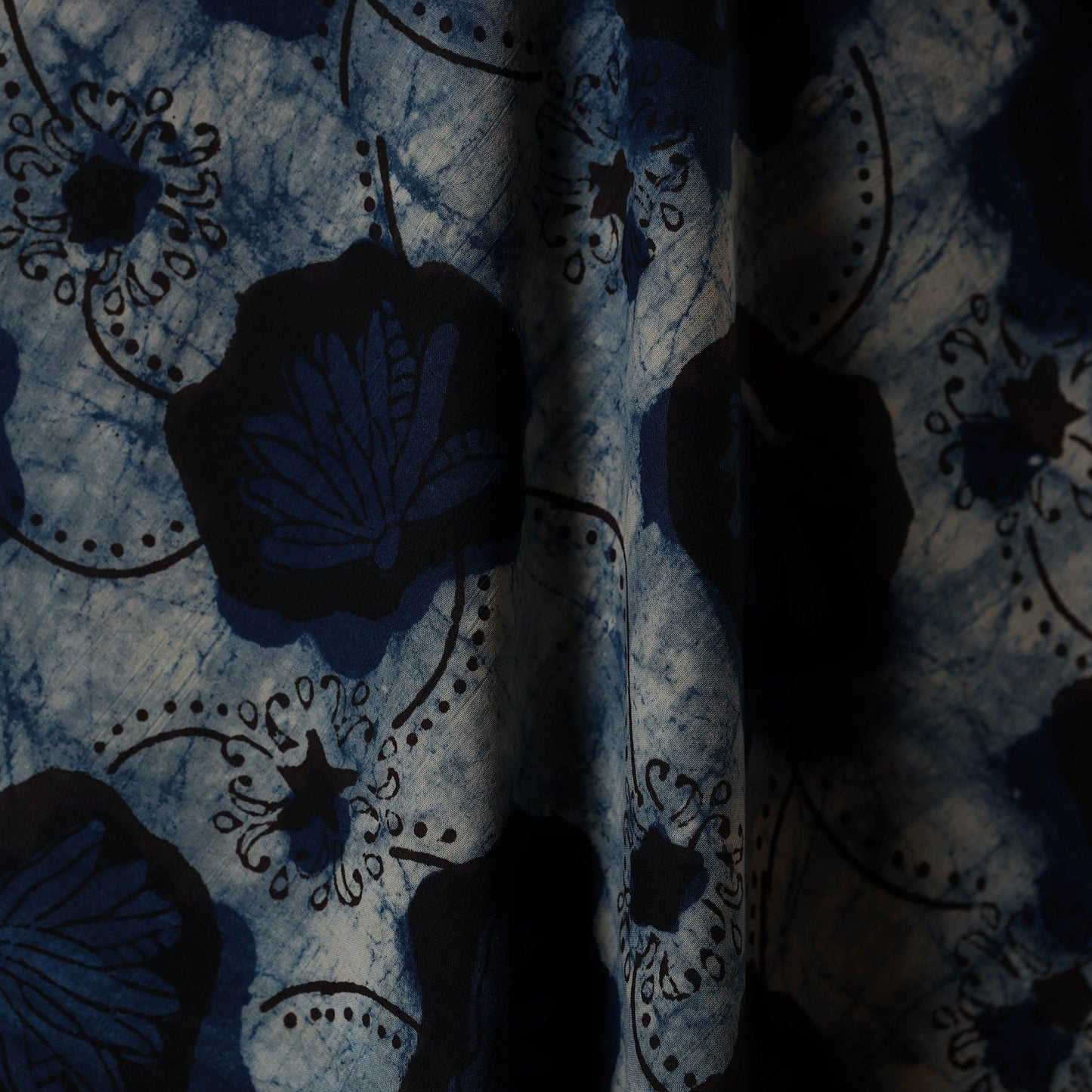 Blue - natural dyed bagru dabu fabric 42 - handcrafted