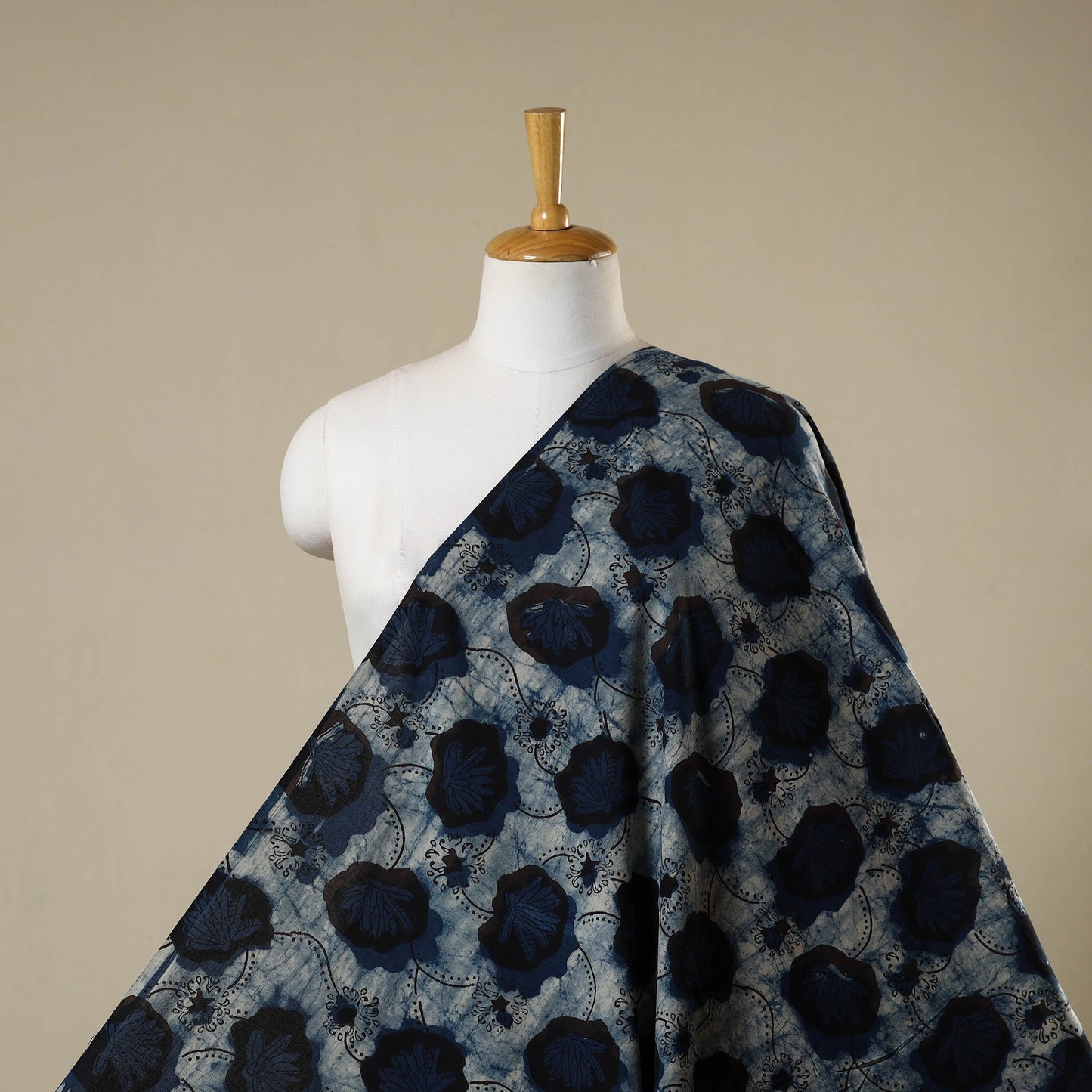 Blue - natural dyed bagru dabu fabric 42 - handcrafted