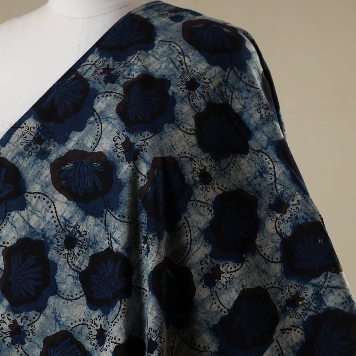 Blue - natural dyed bagru dabu fabric 42 - handcrafted