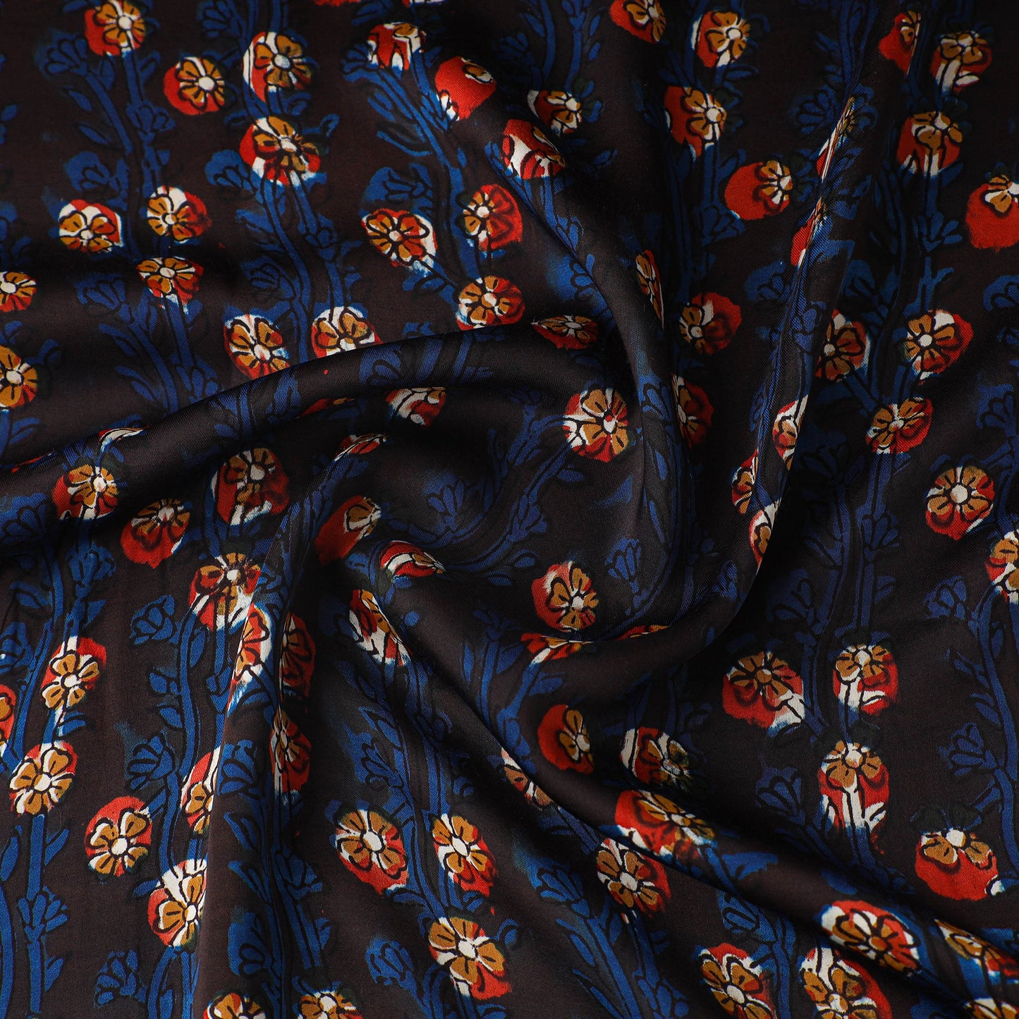 Blue - natural dyed bagru modal silk fabric 18 - handcrafted