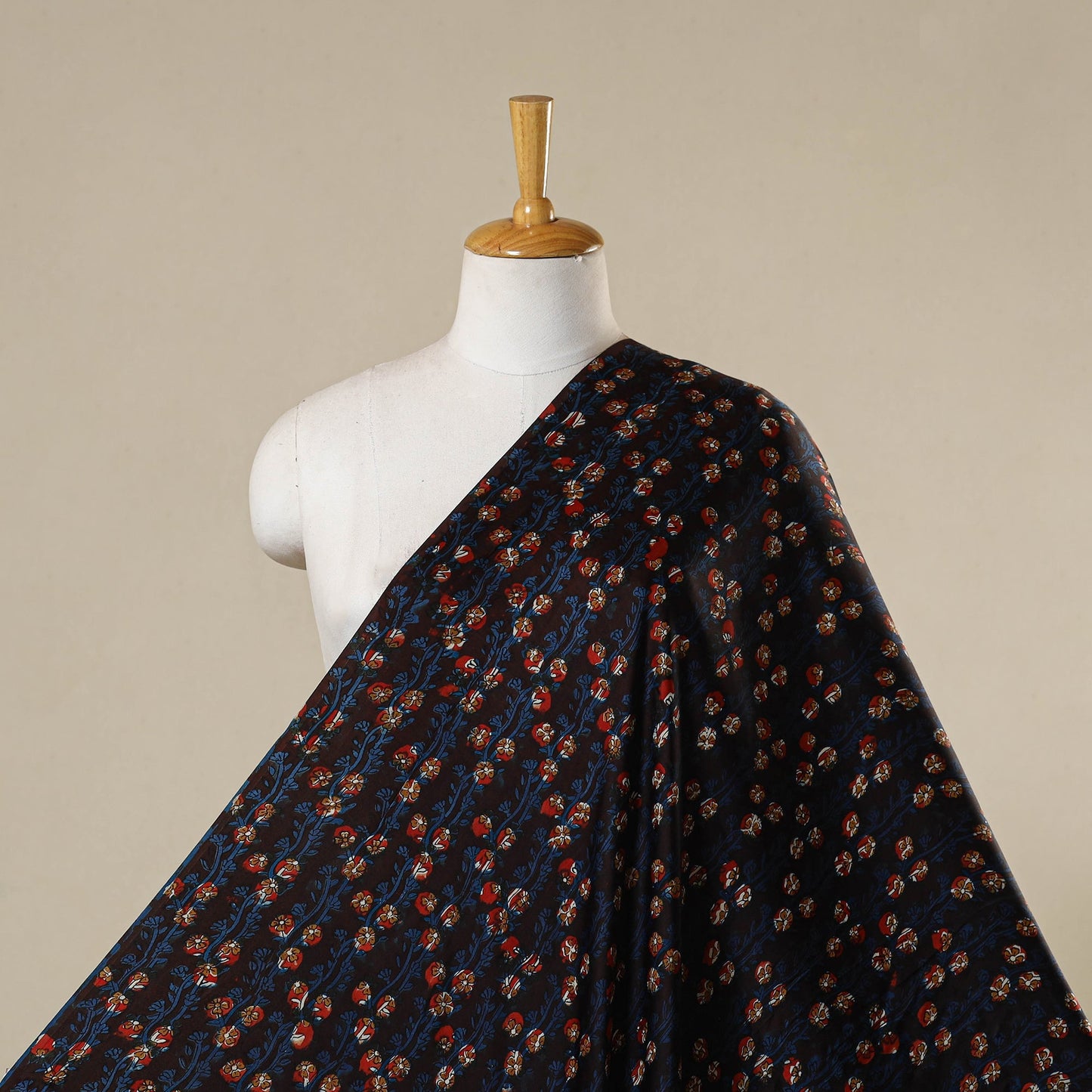 Blue - natural dyed bagru modal silk fabric 18 - handcrafted