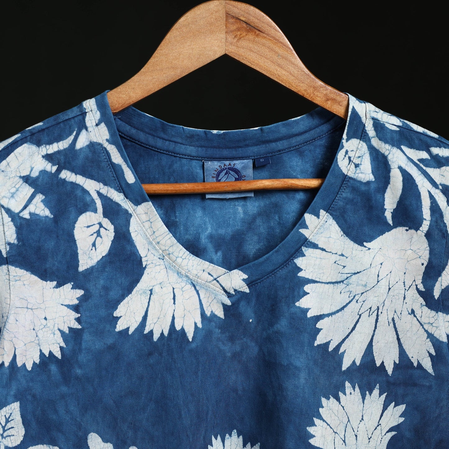 Natural dyed bindaas block art printed cotton v neck