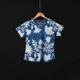 Natural dyed bindaas block art printed cotton v neck
