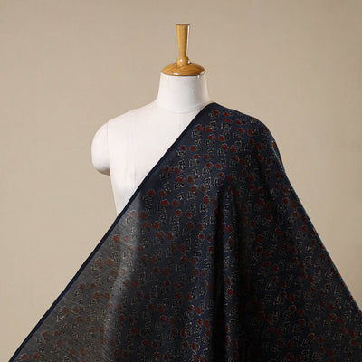 Blue - natural dyed chanderi silk fabric 04 - handcrafted