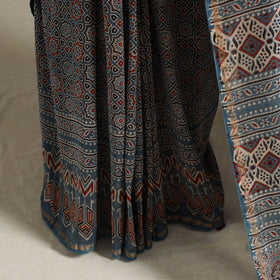 Blue Natural Dyed Block Print Chanderi Silk Ajrakh Saree