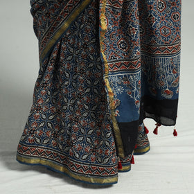 Buy Natural Dyed Block Print Cotton Ajrakh Saree
