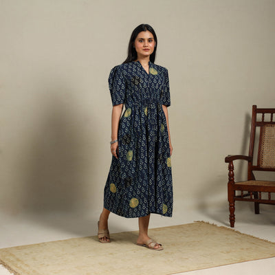 Blue - natural dyed cotton fit & flare dress 01