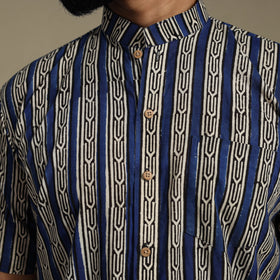 Blue Natural Dyed Block Print Cotton Men Half Sleeve Bagru Shirt