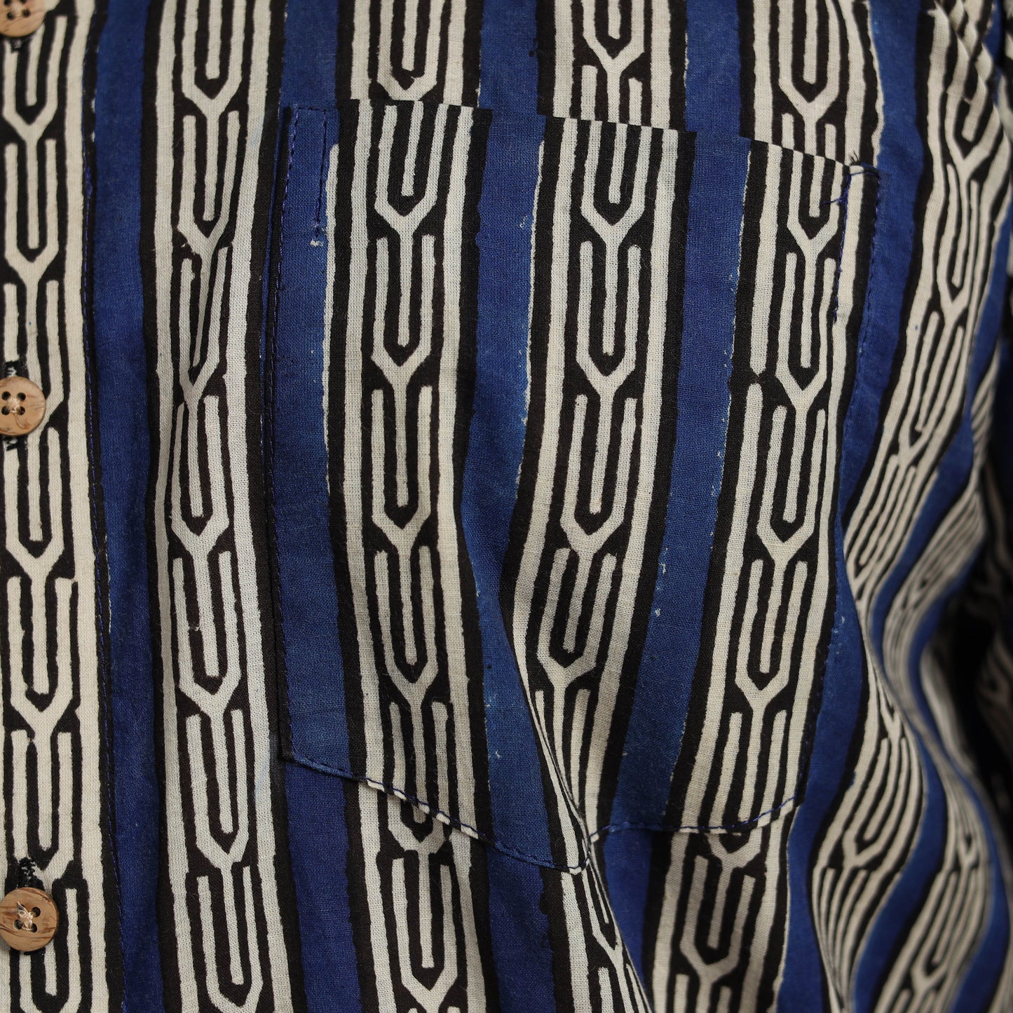 Blue Natural Dyed Block Print Cotton Men Half Sleeve Bagru Shirt