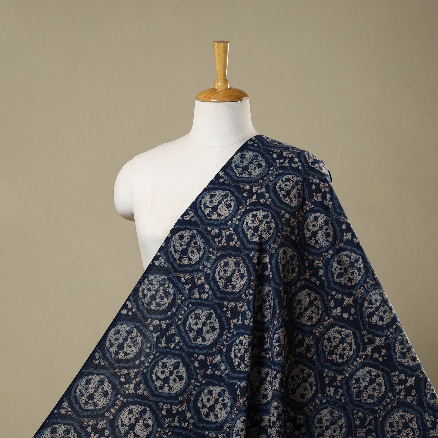 Blue - natural dyed cotton nandana fabric 02 - handcrafted