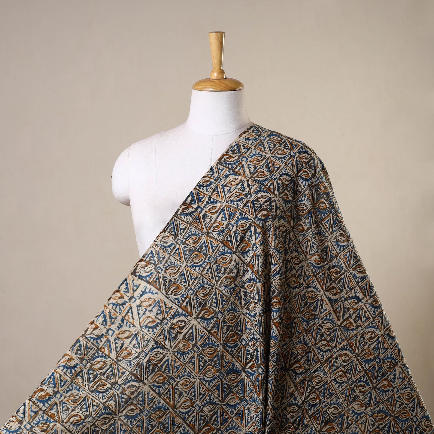 Beige - natural dyed cotton pedana kalamkari fabric 09
