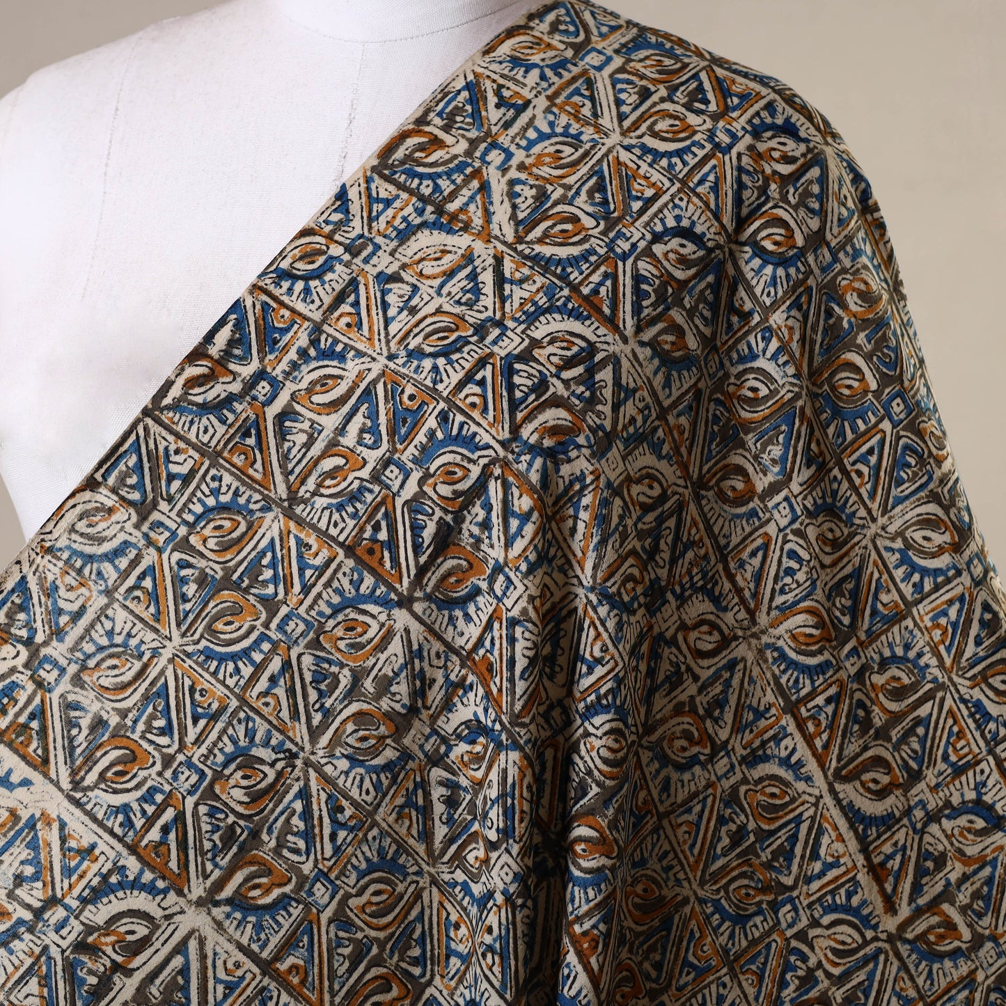 Beige - natural dyed cotton pedana kalamkari fabric 09