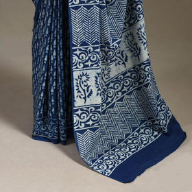 Blue - natural dyed cotton pipad saree 14 - handcrafted