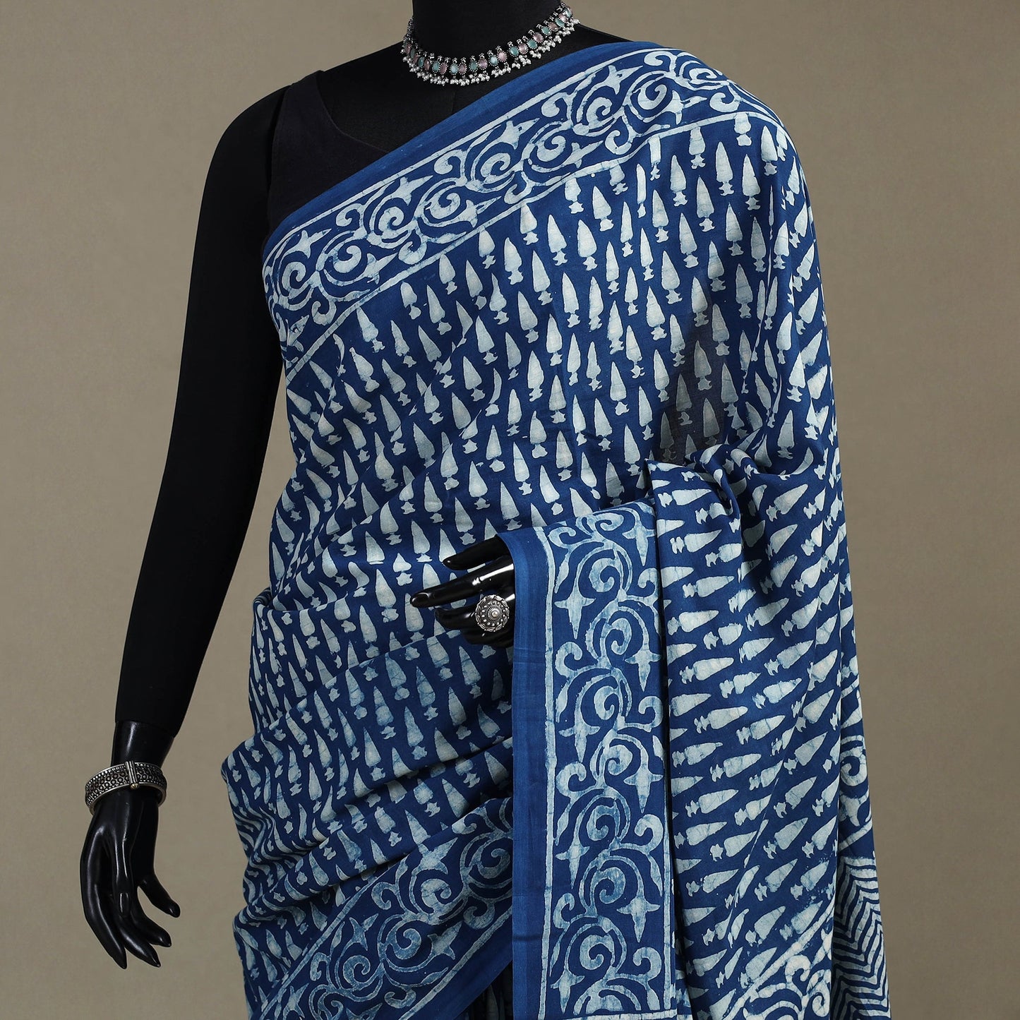 Blue - natural dyed cotton pipad saree 14 - handcrafted