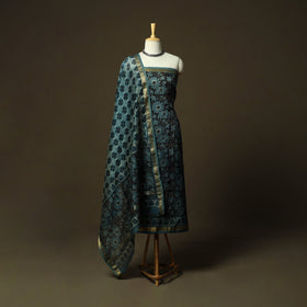 Natural dyed block print maheshwari silk vanaspati bagru
