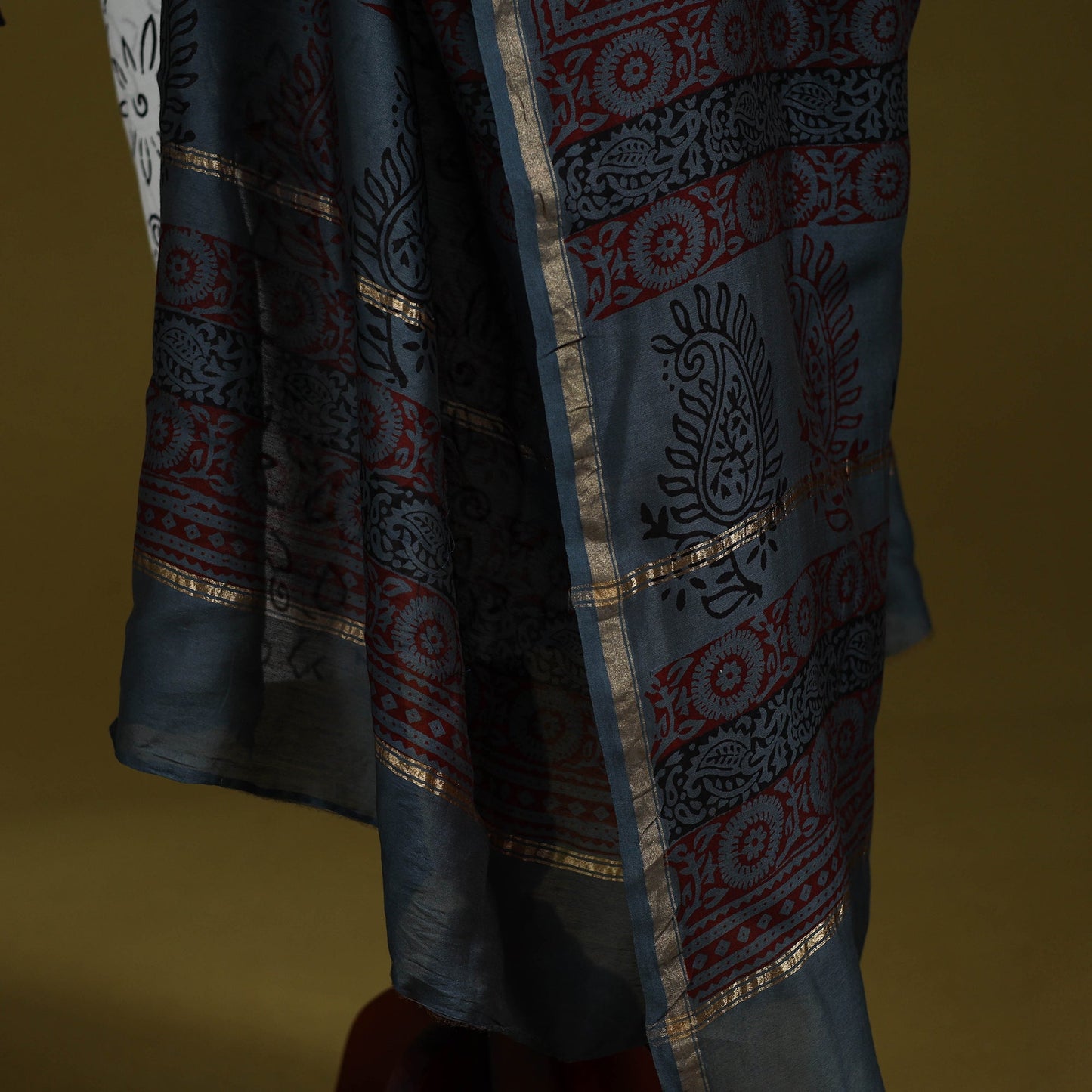 Blue - natural dyed printed chanderi silk bagh dupatta 44