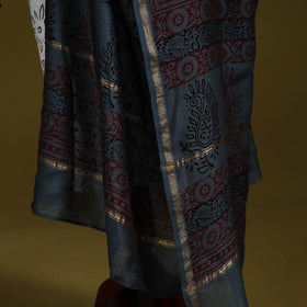 Blue - natural dyed printed chanderi silk bagh dupatta 44