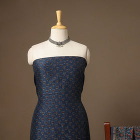 Blue Natural Dyed Chanderi Silk 2pc Unstitched Ajrakh Dress Material