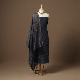 Blue Natural Dyed Chanderi Silk 2pc Unstitched Ajrakh Dress Material