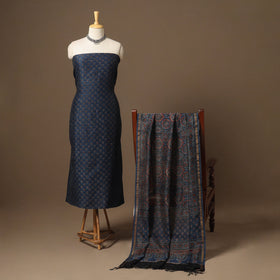 Blue Natural Dyed Chanderi Silk 2pc Unstitched Ajrakh Dress Material