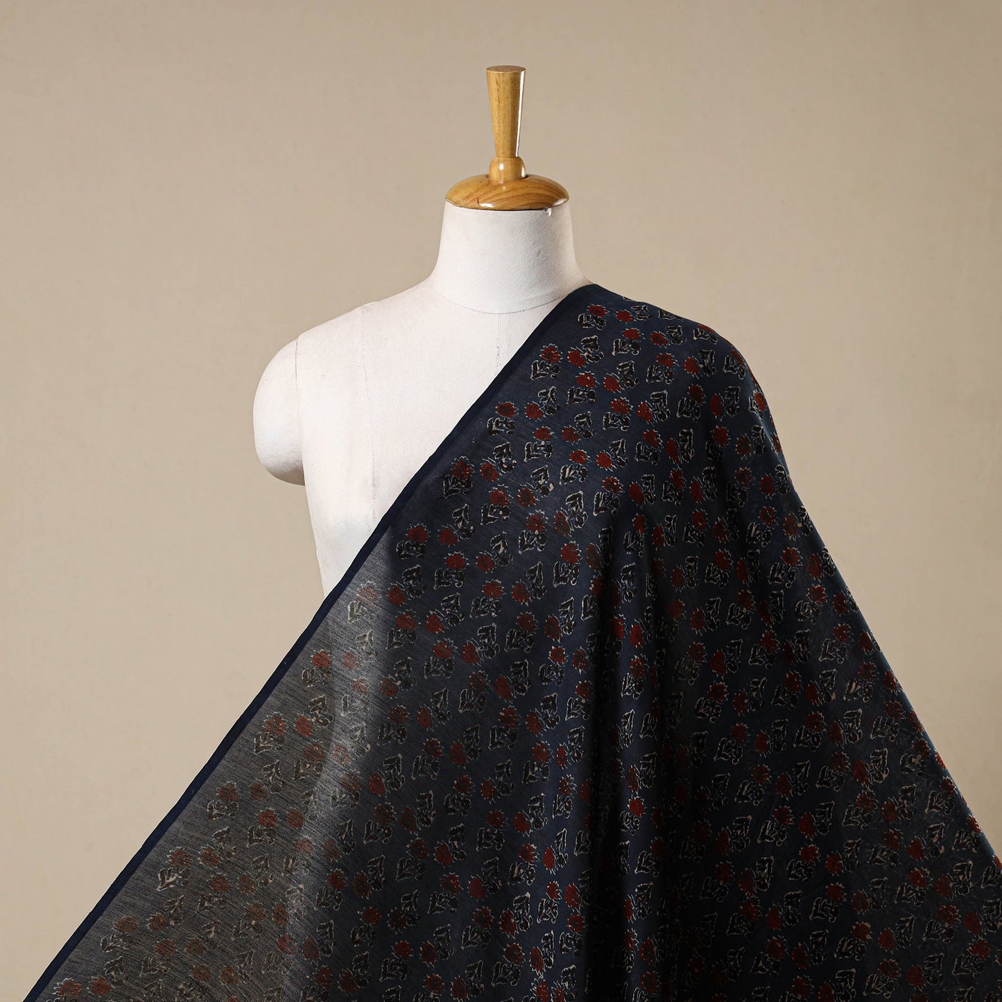 Blue - natural dyed chanderi silk fabric 04 - handcrafted