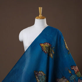 Blue - natural dyed chanderi silk handpainted srikalahasti