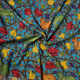 Blue - natural dyed chanderi silk handpainted srikalahasti