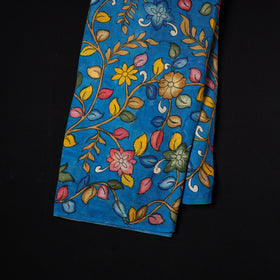 Blue - natural dyed chanderi silk handpainted srikalahasti