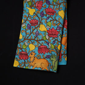 Blue - natural dyed chanderi silk handpainted srikalahasti