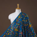 Blue - natural dyed chanderi silk handpainted srikalahasti