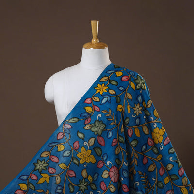 Blue - natural dyed chanderi silk handpainted srikalahasti