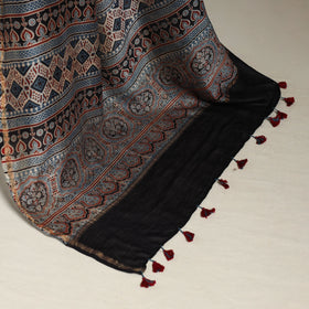 Blue Natural Dyed Block Print Chanderi Silk Ajrakh Saree