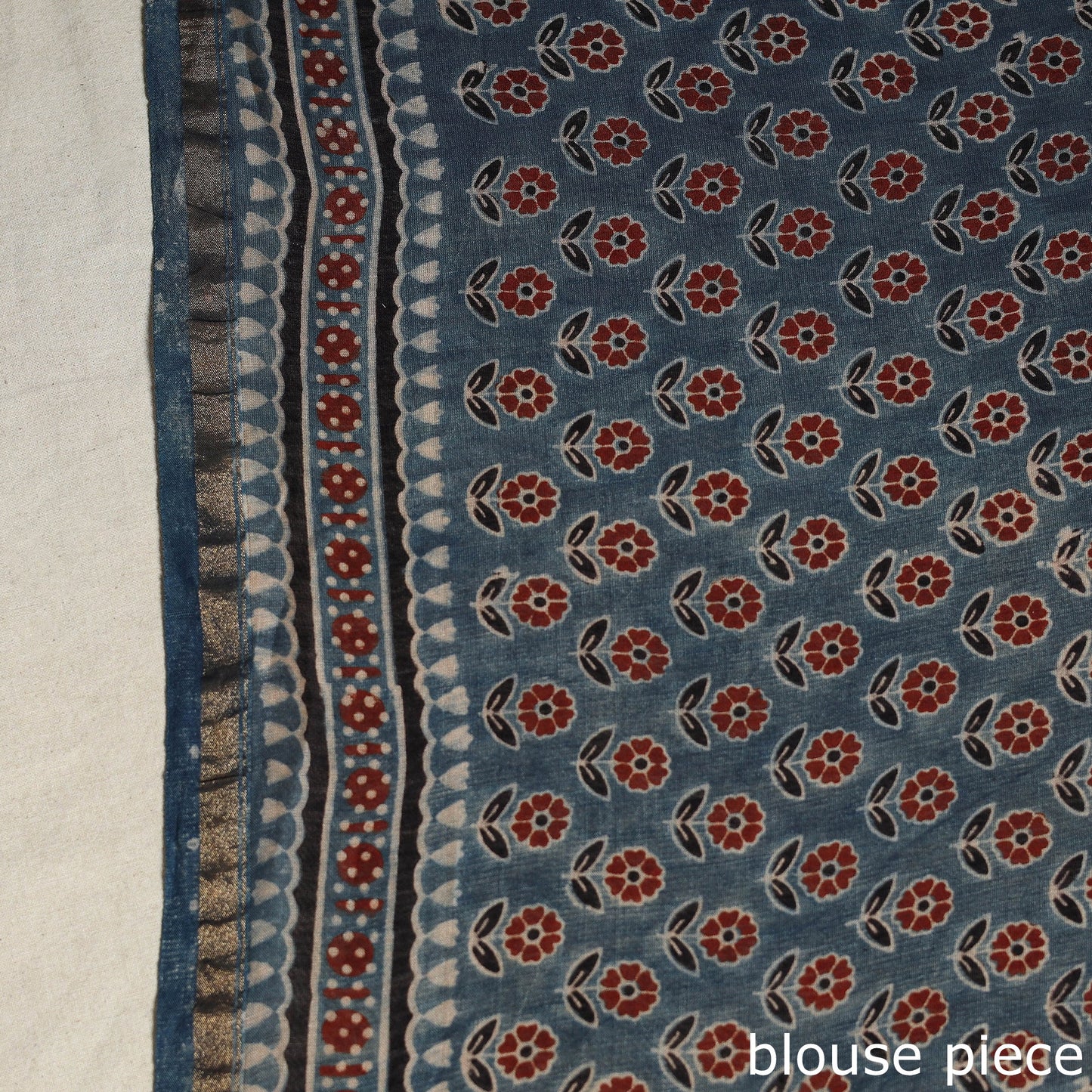 Blue Natural Dyed Block Print Chanderi Silk Ajrakh Saree