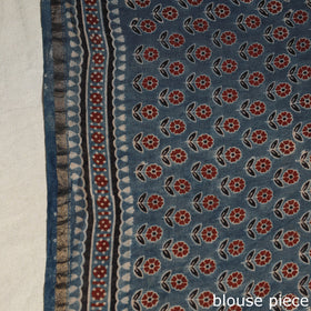 Blue Natural Dyed Block Print Chanderi Silk Ajrakh Saree