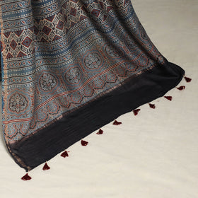 Blue Natural Dyed Block Print Chanderi Silk Ajrakh Saree