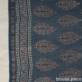 Blue Natural Dyed Block Print Chanderi Silk Ajrakh Saree