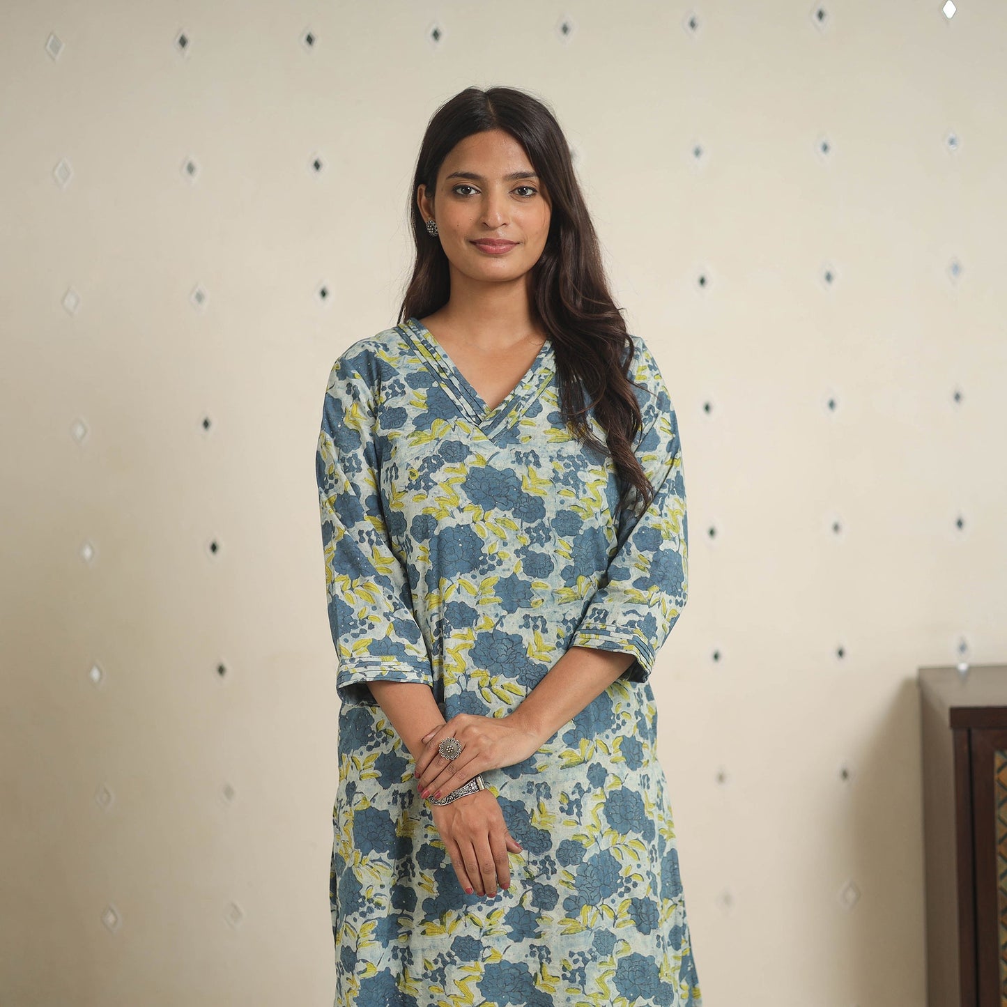 Blue - natural dyed cotton bagru dabu co-ord set 03