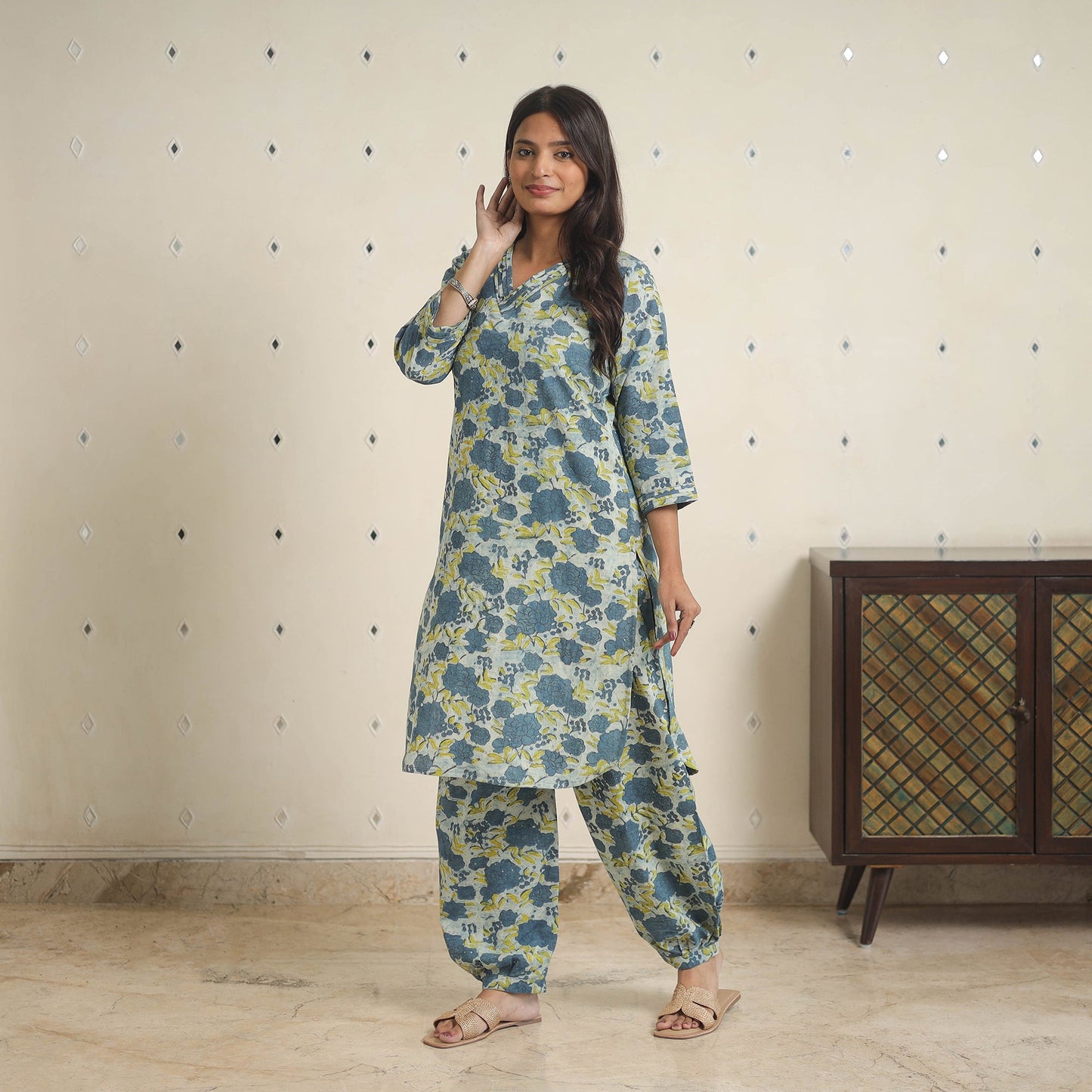 Blue - natural dyed cotton bagru dabu co-ord set 03