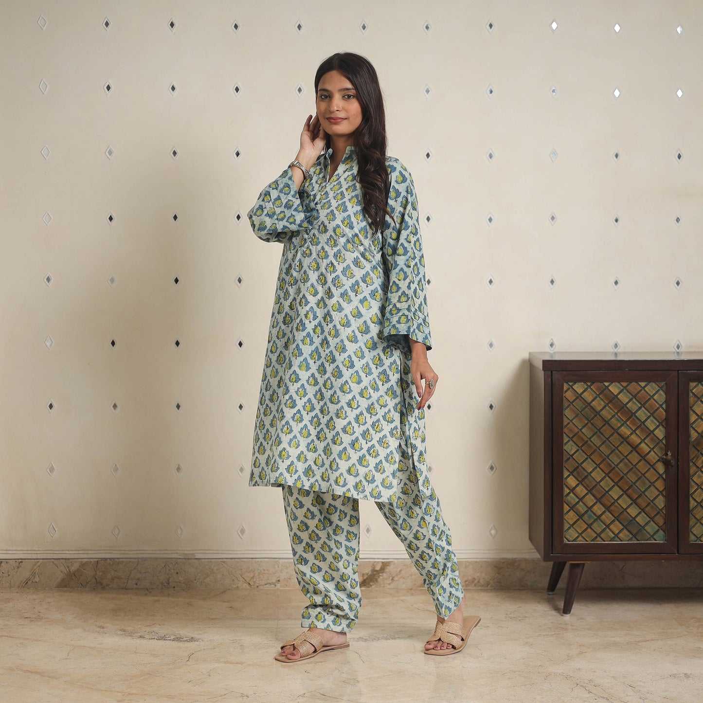 Blue - natural dyed cotton bagru dabu co-ord set 08