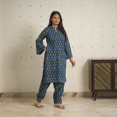 Blue - natural dyed cotton bagru dabu co-ord set 10