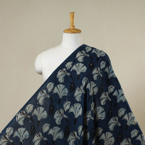 Blue - natural dyed cotton bindaas fabric - hibiscus-