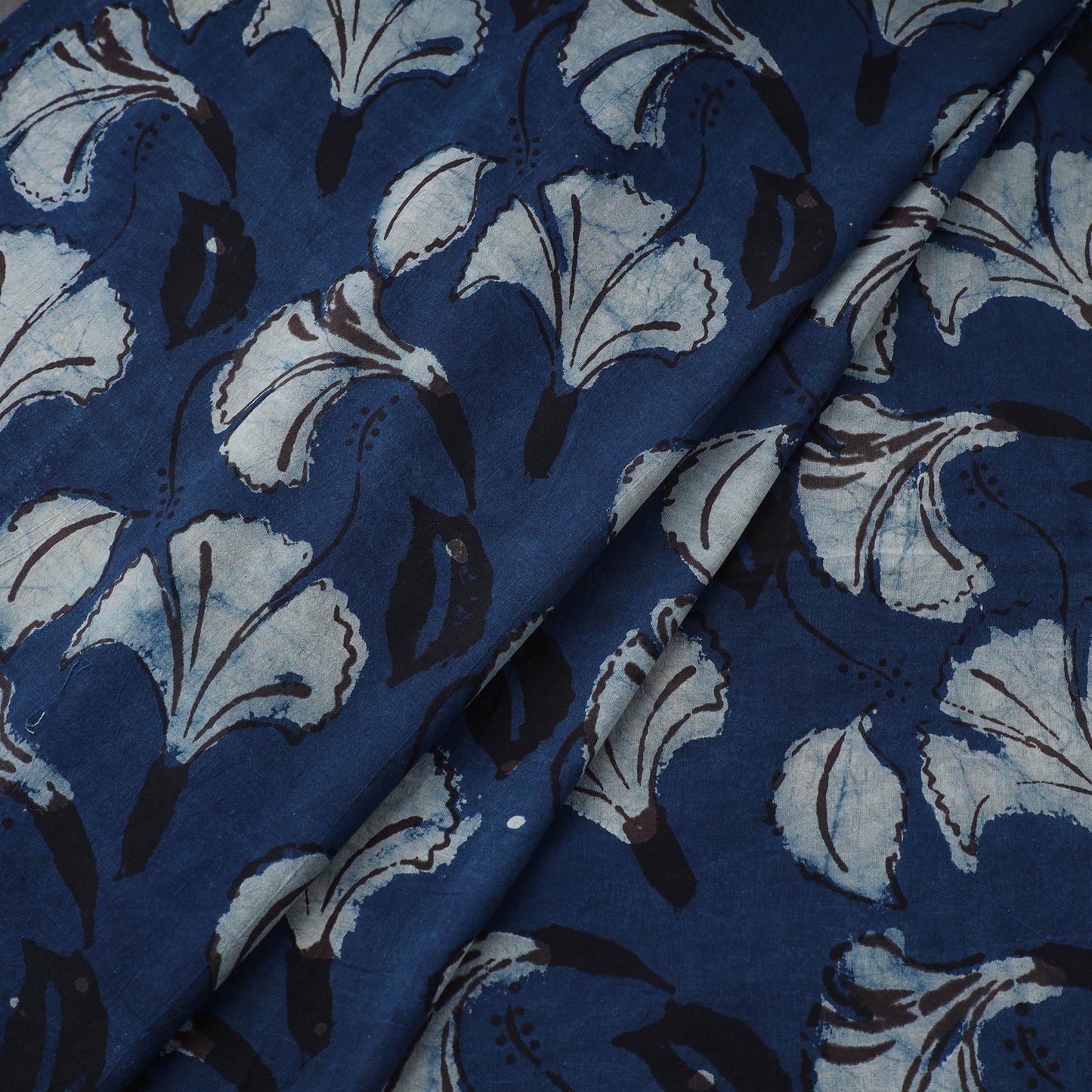 Blue - natural dyed cotton bindaas fabric - hibiscus-